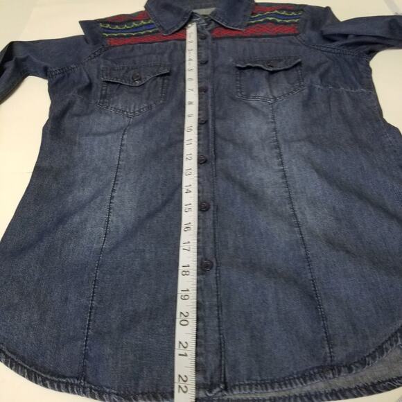 Ci Sono Blue Denim Jeans Top Red Blue Green Embroidered Size S - Picture 4 of 6